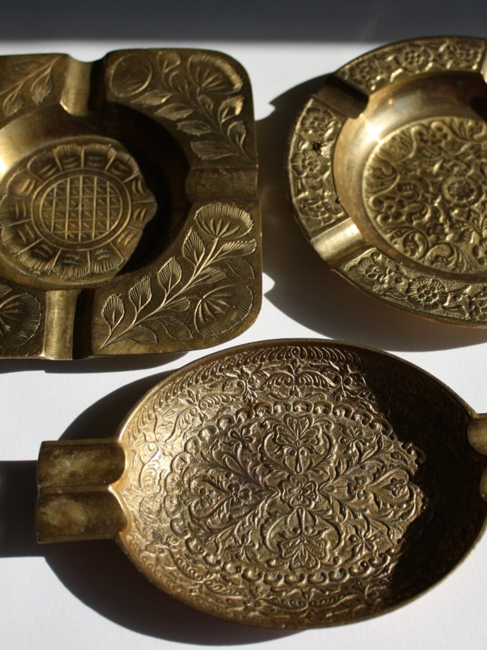 Lot of 3 Vintage Brass Made in India Ornate ashtrays